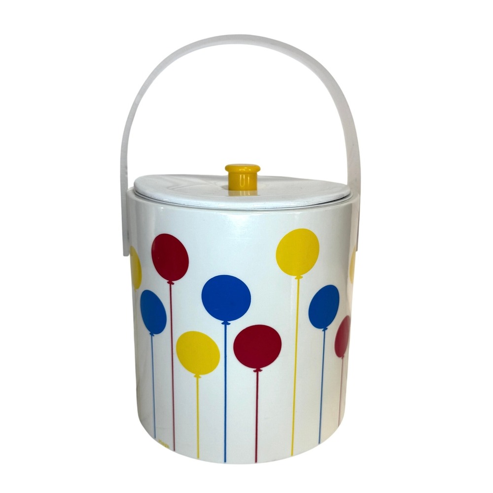 Vintage Tropical Balloon Ice Bucket with Lucite Handle, 90s Retro Party Decor